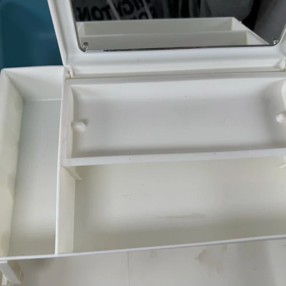 Vintage Caboodles Makeup Case Blue White 90s Cosmetic Organizer Mirror Latch Box